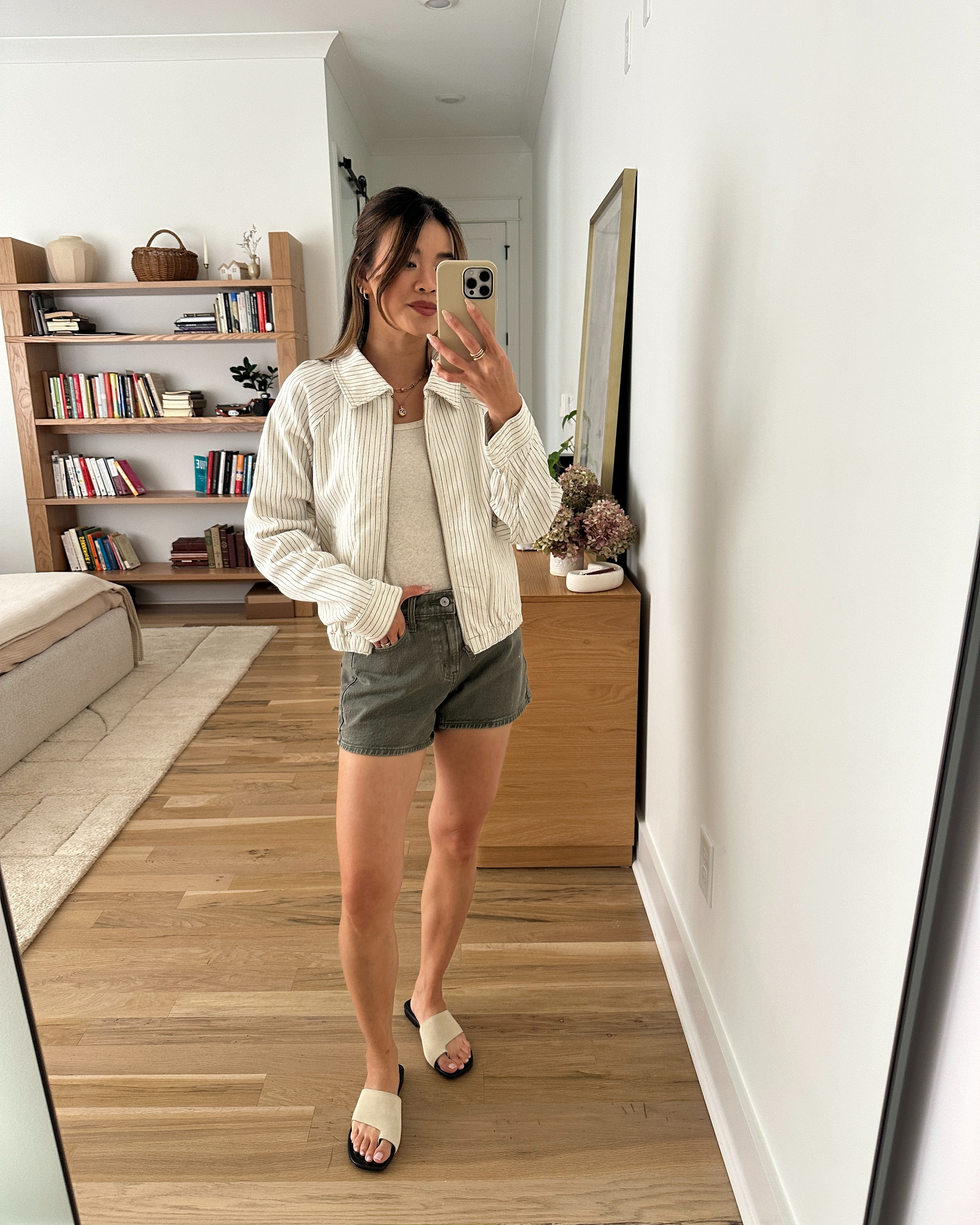 Sizing info:
•Tank size XS 
•Jacket size XS in cream stripe
•Shorts size 24 in green 

petite fashion, get dressed with me, outfit inspiration, ootd, nashville outfit, Nashville influencer, petite style, vacation style, casual outfits, mom style, petite shorts, spring outfits, spring outfit info, spring shorts, spring outfit idea, spring top, spring bag, spring jacket, spring shoes, spring denim, denim shorts, green shorts, abercrombie shorts  

 @abercrombie 

#LTKPetite #LTKootd #LTKSeasonal