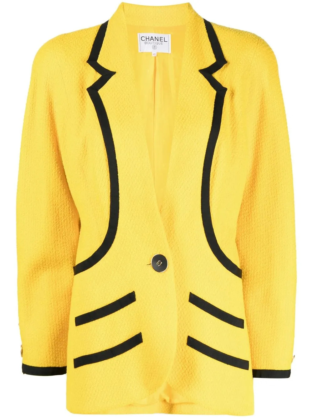 CHANEL Pre-Owned 1990-2000 contrast trimming single-button jacket - Yellow | Farfetch Global