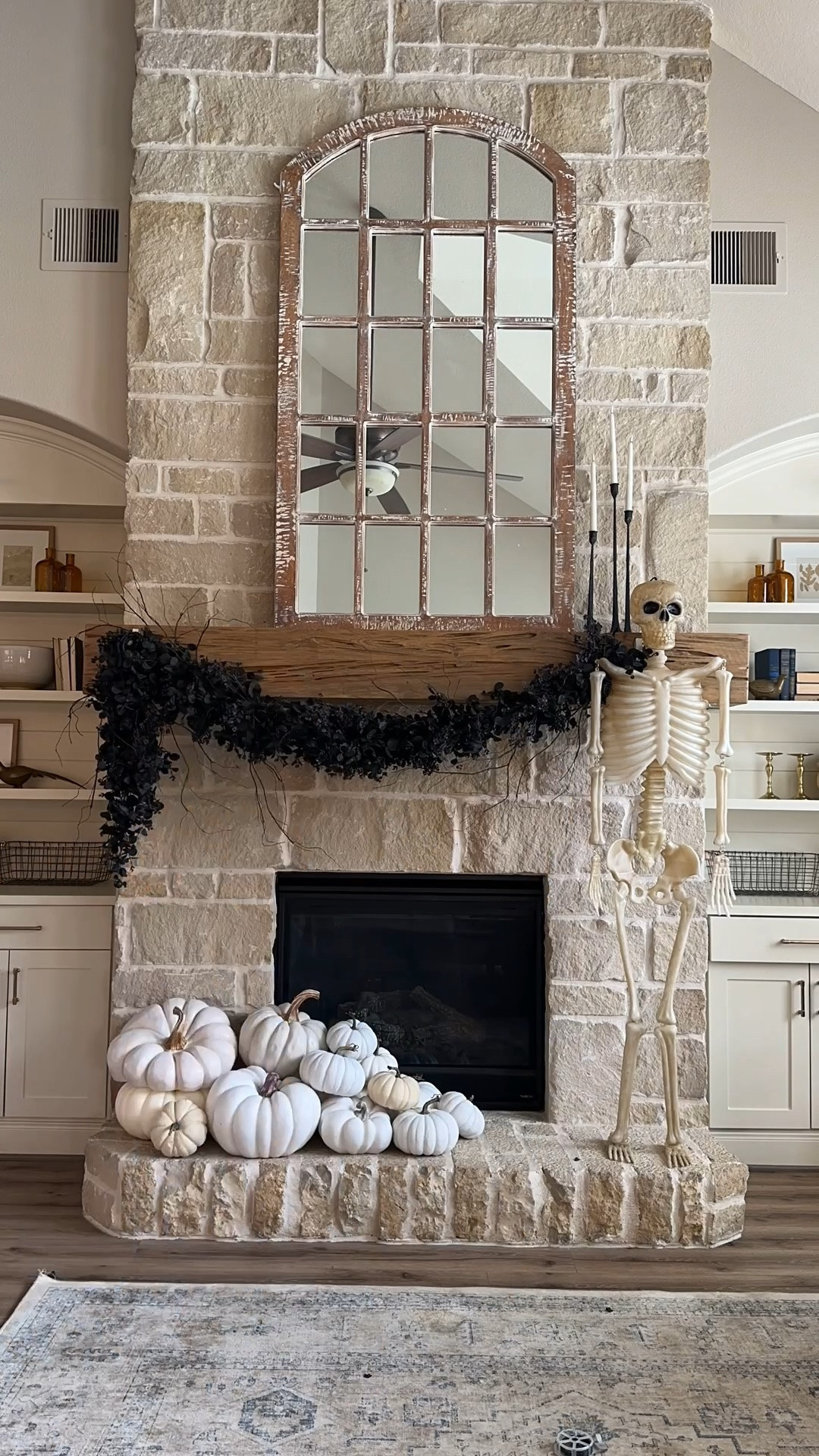 Halloween mantle garland using Amazon materials! I used four total garlands. Pumpkins are faux collected from various retailers  

Chic Halloween, Halloween Decor, Skeletons, Pumpkins, Halloween Garland, Amazon Halloween, Halloween Fireplace, Pottery Barn Halloween  

#LTKHalloween #LTKSeasonal #LTKhome