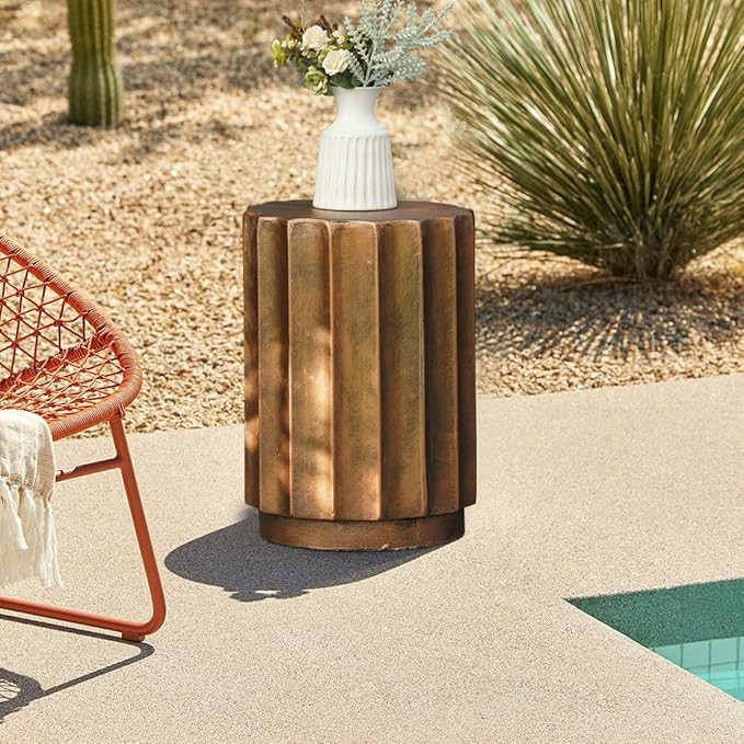 LuxenHome 18" Fiber Stone Garden Stool, Bronze Finish Garden End Table, Round Porch Poolside Seat... | Amazon (US)