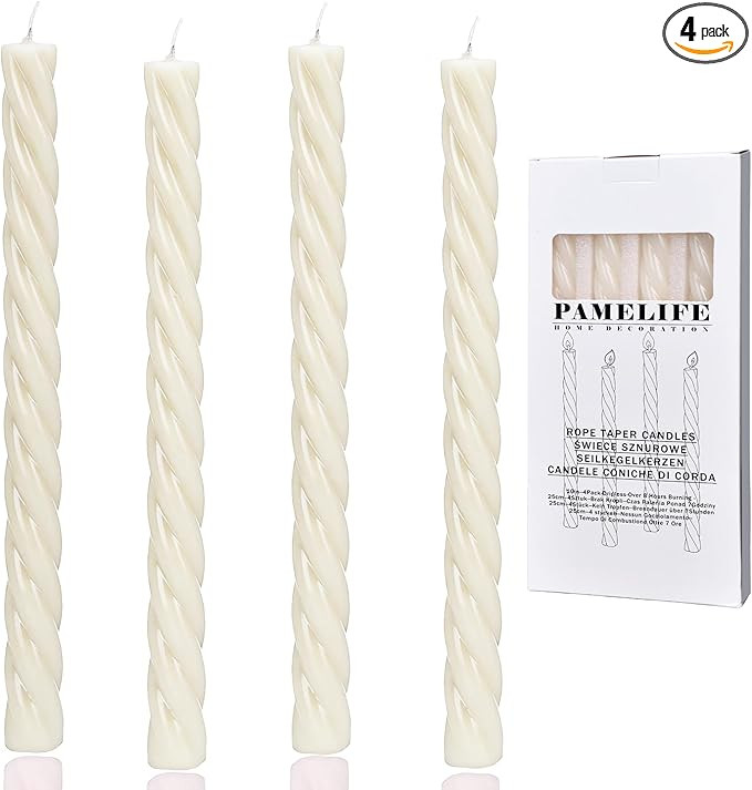 10 Inch Spiral Ivory Taper Candles, 4 Pack Unscented Dripless Long Burning Time Gloosy Fall Candl... | Amazon (US)