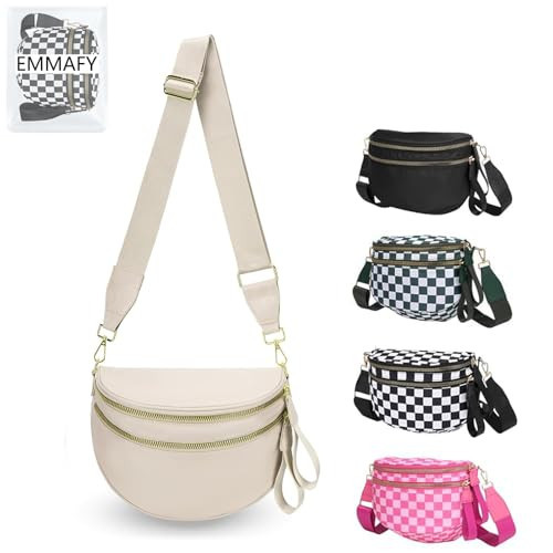 EMMAFY Crossbody Bags For Women,Waterproof Oxford Bum Bag with Adjustable Strap,Large Capacity Travel Purse (Pure beige) | Amazon (US)