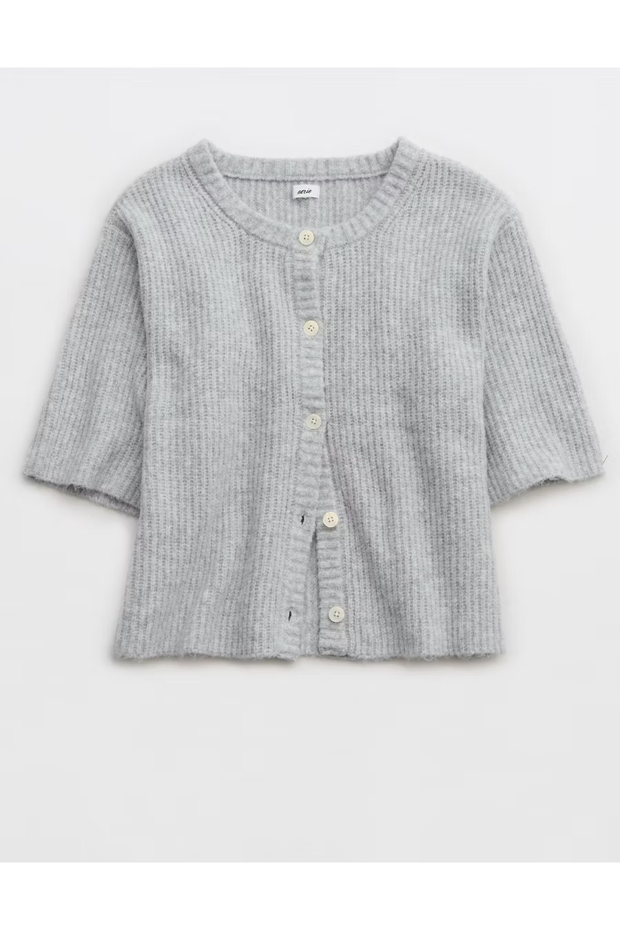 Aerie unREAL Short Sleeve Cardigan Women's Medium Heather Gray XS | Aerie
