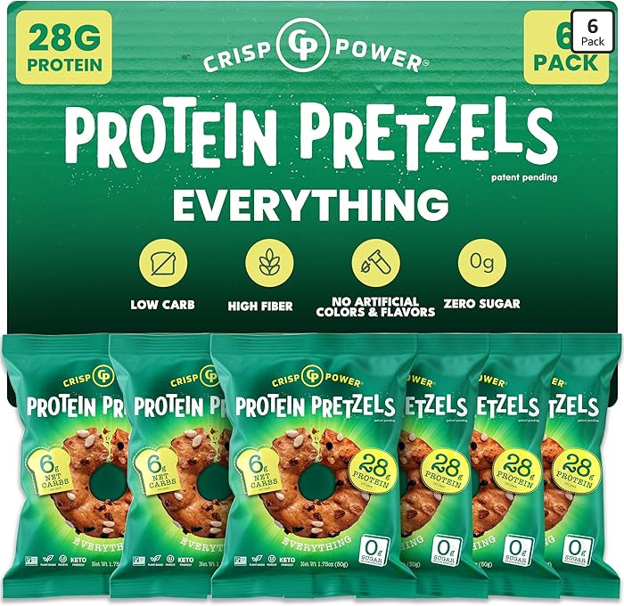 CRISP POWER Protein Pretzels, Everything, 28G Protein, High Protein Snack, High Fiber, Low Carb C... | Amazon (US)