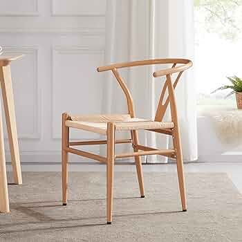 BELLEZE Natural Kitchen Dining Room Chairs Set of 2, Modern Wishbone Chairs with Mid-Century Meta... | Amazon (US)