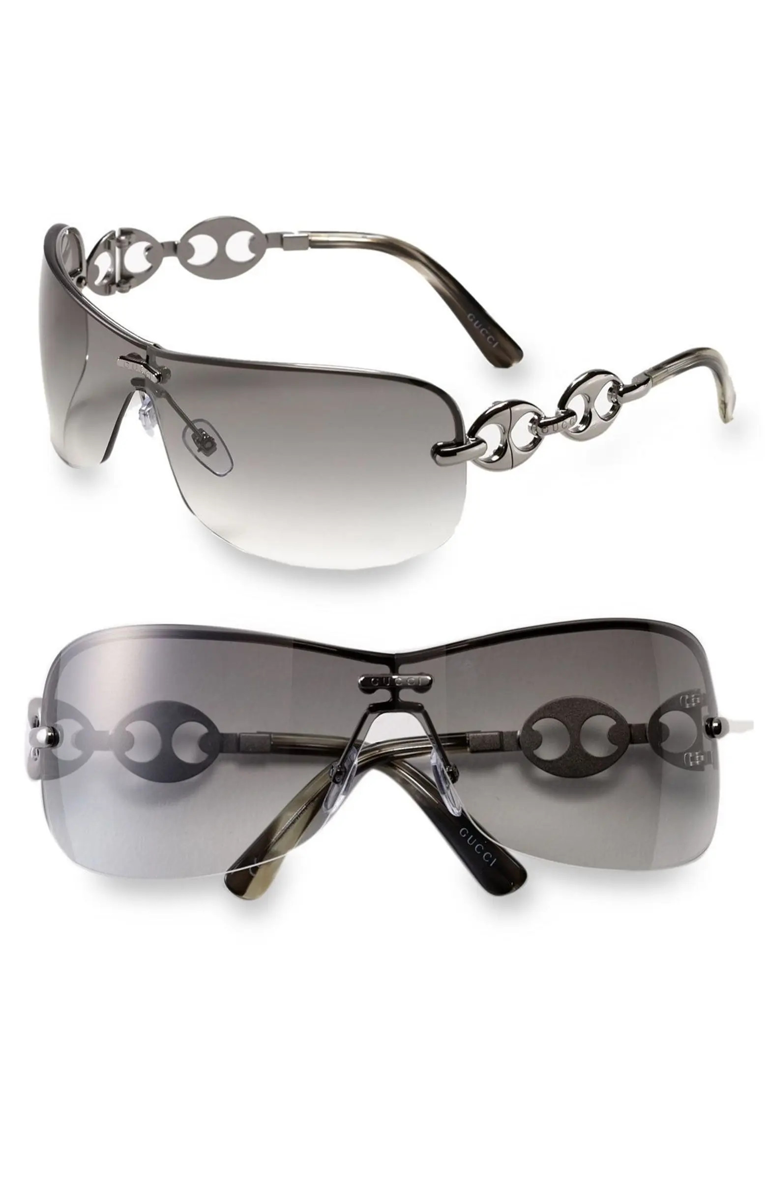 Gucci Rimless Shield Sunglasses with Chain Detail | Nordstrom | Nordstrom