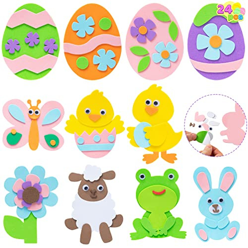 JOYIN 24 Pcs Foam Easter Egg Magnet Craft Kit, Easter Craft Kits DIY Animal and Egg Magnet Set for Kids Favor Classroom Homeschool Art Decor, Art and Craft Supplies Party Favors | Amazon (US)