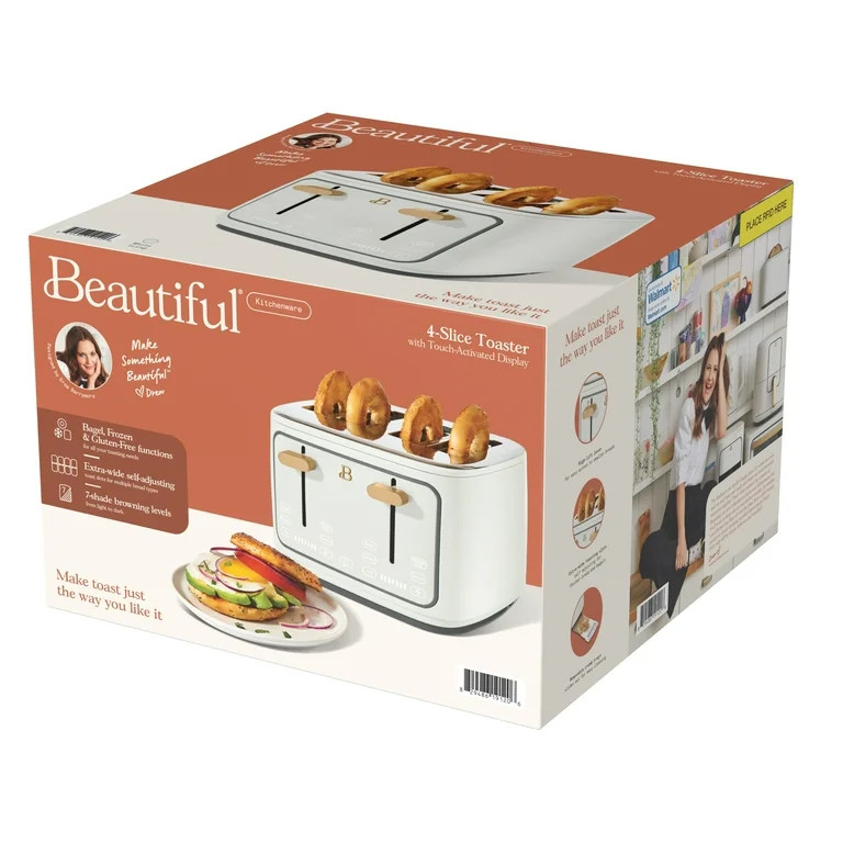 Beautiful 4-Slice Toaster with Touch-Activated Display, White Icing by Drew Barrymore | Walmart (US)