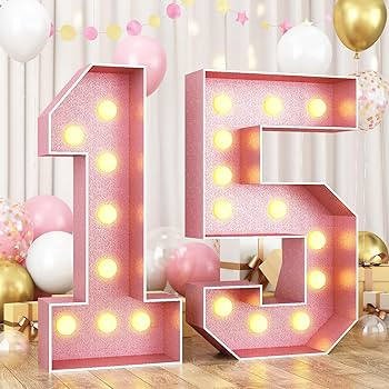 HILAVO 4FT Light Up Numbers 15, Pink 15 Marquee Large Marquee Mosaic Number, Big Number with Ligh... | Amazon (US)