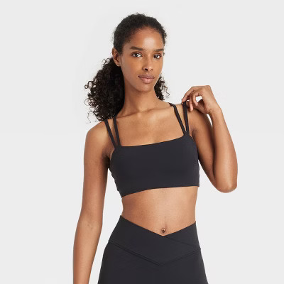Women's Square Neck Strappy Sports Bra - JoyLab™ Black XXL | Target