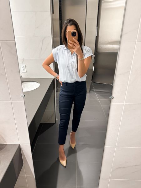 Tried and true navy blue pants and the softest blouse for work today 💙✨

Sambas outfit, adidas samba, navy petite pants, blouse, petite blouse, work outfit, summer work look, spring work outfit, workwear, petite workwear, petite work outfits, petite work pants, petite trousers, officewear, office looks, office style inspo

#LTKShoeCrush #LTKWorkwear