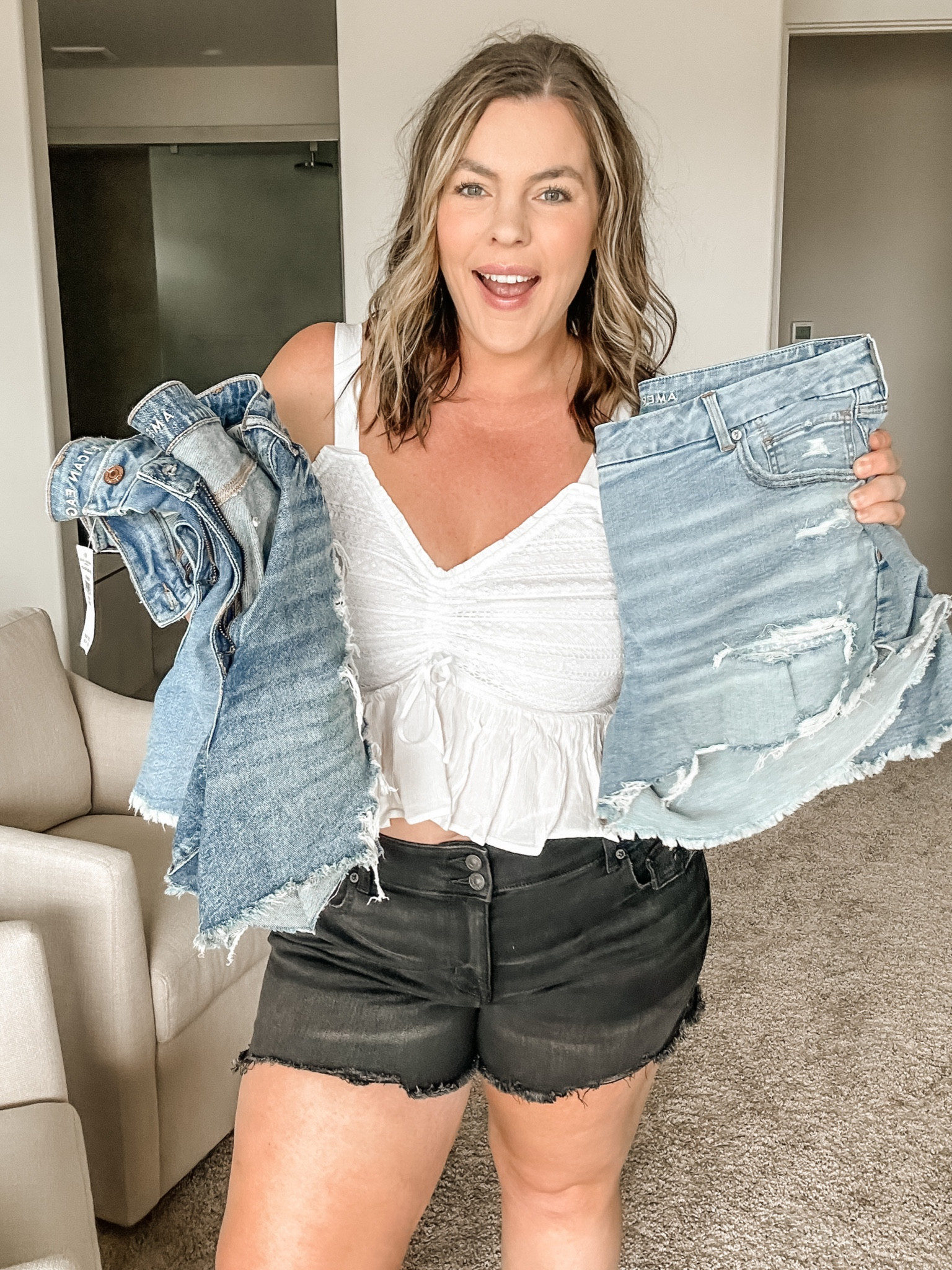 AE Strigid Denim Mom Shorts