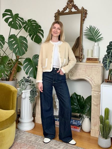 This outfit is everything. My new favorite most elegant and chic outfit with elevated basics. I’m wearing dark wash wide leg denim with a white tee and a cropped jacket cardigan that’s giving Chanel vibes 

#LTKMostLoved #LTKstyletip