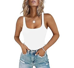 Chunpin Women's Square Neck Sleeveless Bodysuit Double Lined Tops Thong Bodysuit | Amazon (US)