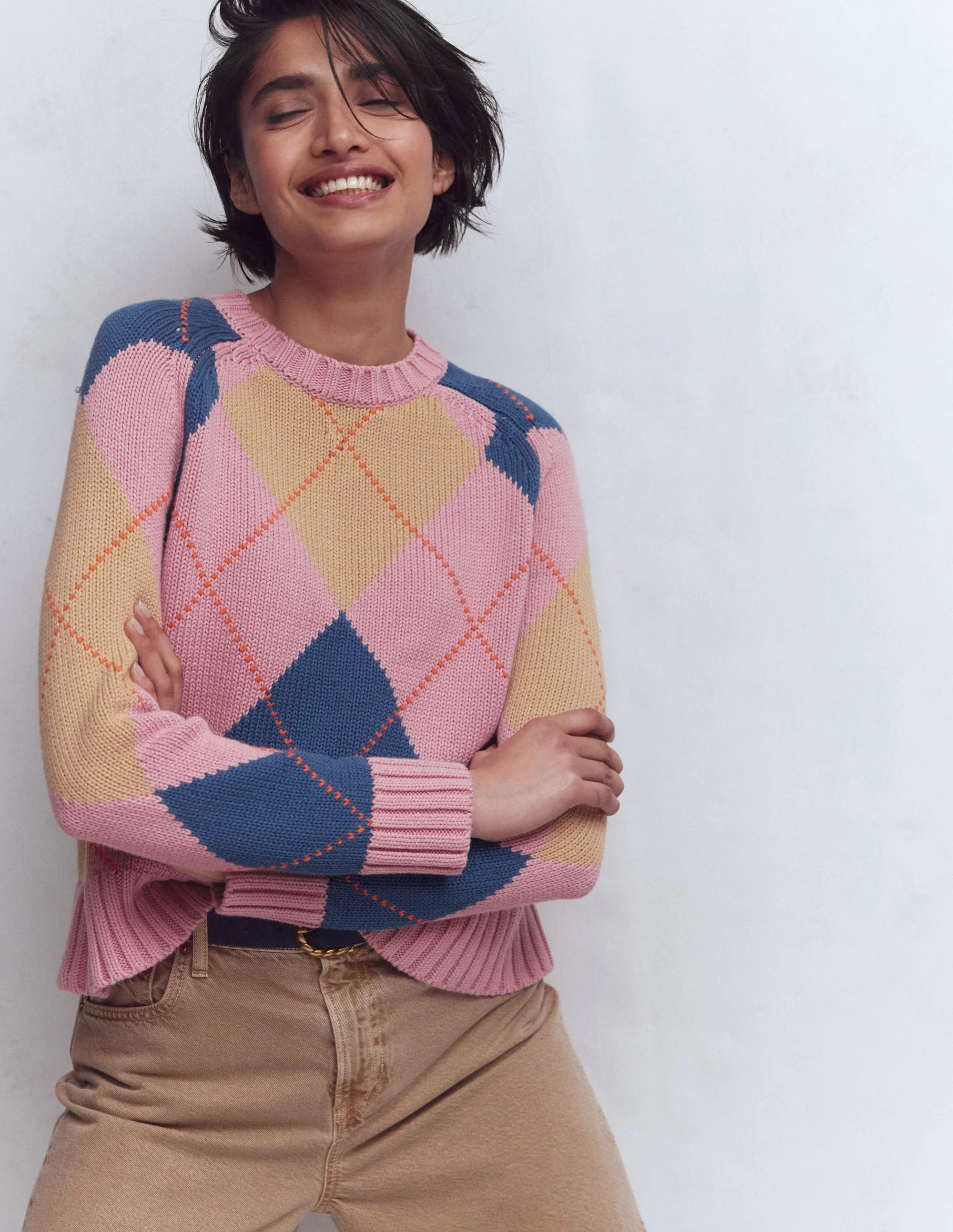 Camilla Cotton Argyle Jumper-Pink Argyle | Boden UK