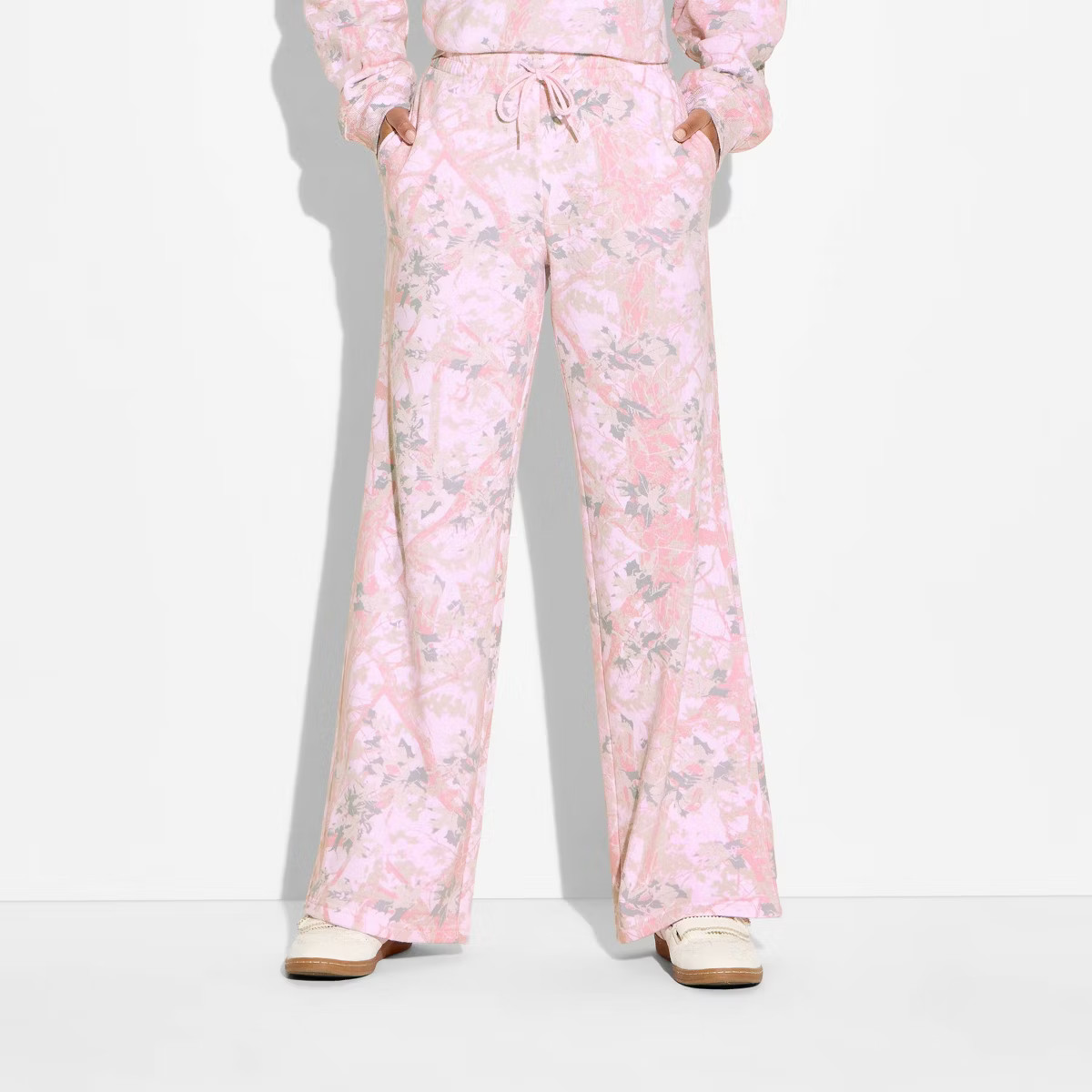 Women's Wide Leg Fleece Graphic Sweatpants - Pink Camo | Target