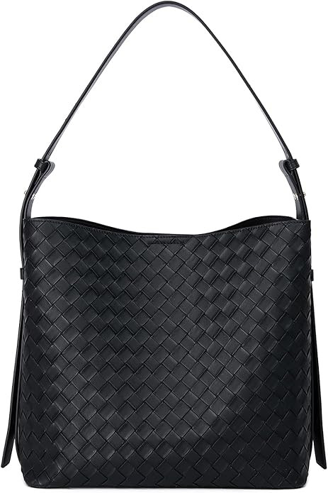 Woven Tote Bag for Women, Large Capacity Shoulder Bag with Adjustable Strap, Multi-Pockets, Black... | Amazon (US)