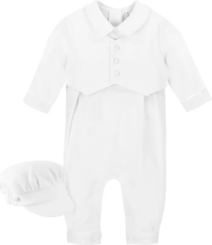 Elegant Christening Romper & Newsboy Cap Set | Nordstrom