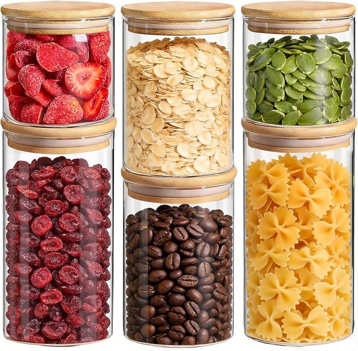 ComSaf Glass Storage Containers with Lids (0.6qt/1qt/1.5qt) Set of 6,Glass Pantry Storage Contain... | Amazon (US)