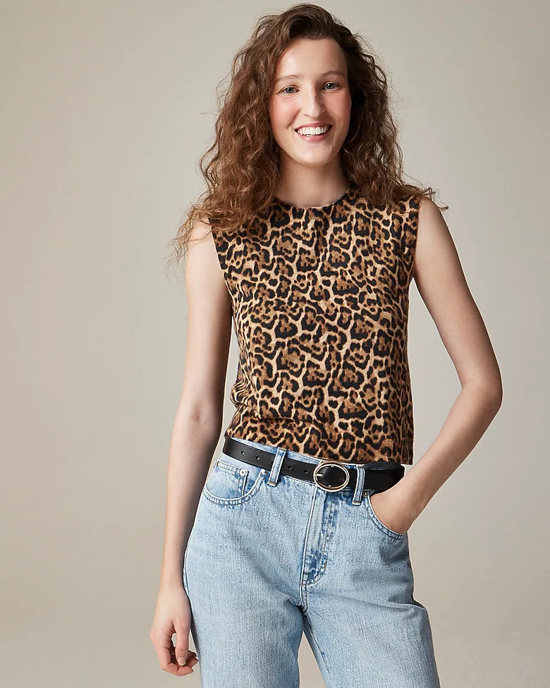 Featherweight cashmere-blend sweater shell in leopard print | J. Crew US