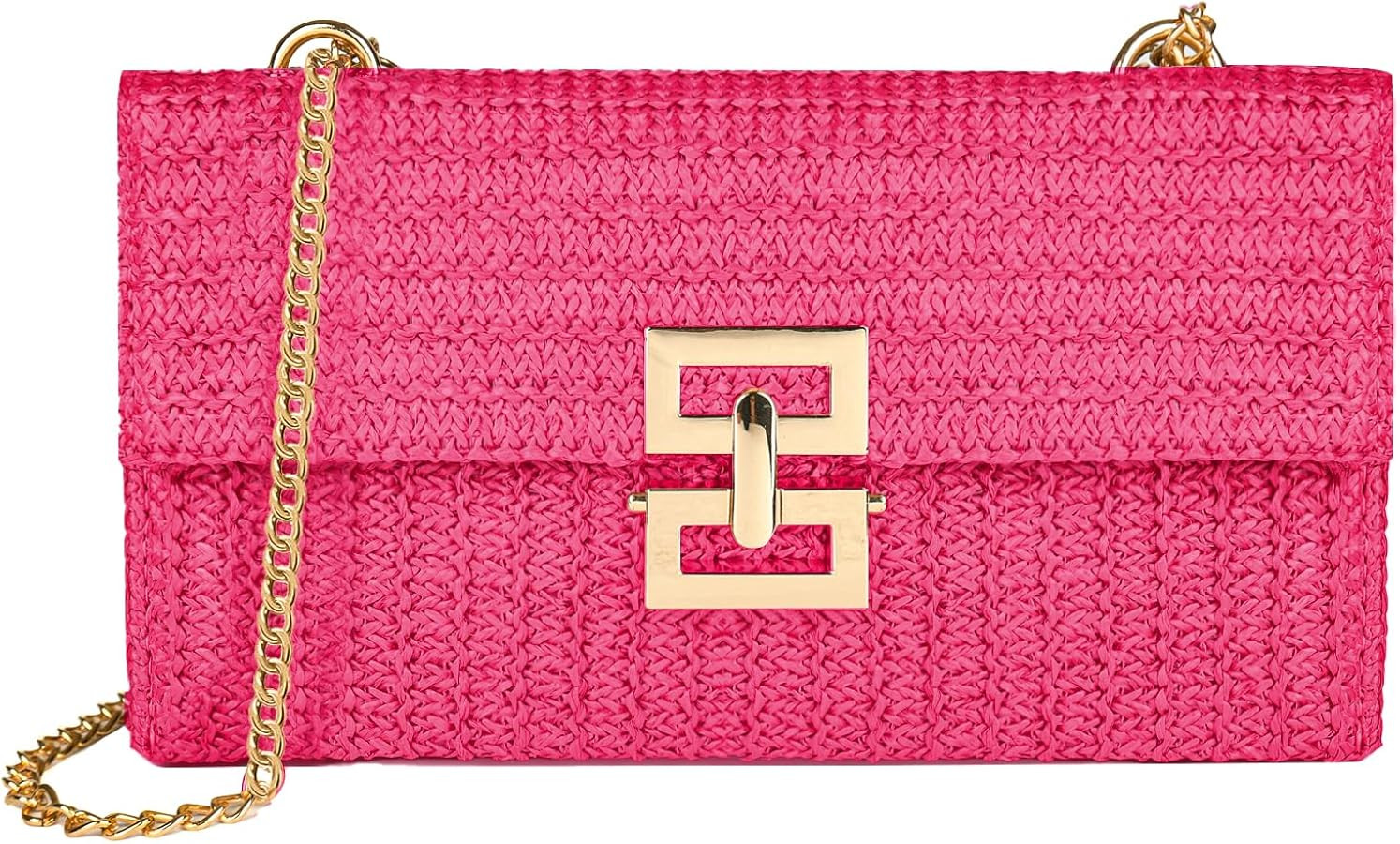 Straw Chain Clutch Purses for Women Ladies Woven Envelope Handbag Shoulder Crossbody Beach Bag | Amazon (US)