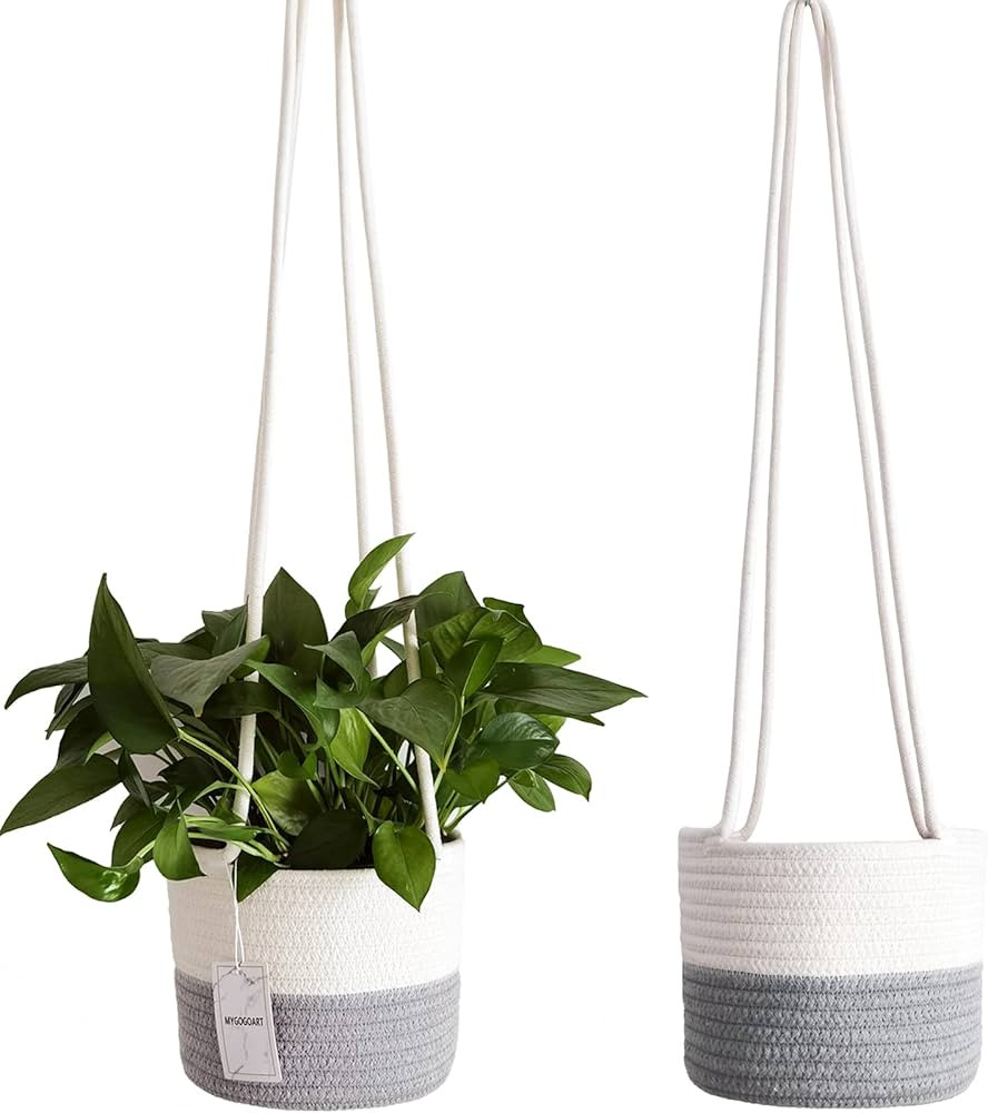 MYGOGOART Hanging Planter Baskets 8"x6" Jute Cotton Rope Woven Macrame Plant Hangers Natural Flow... | Amazon (US)