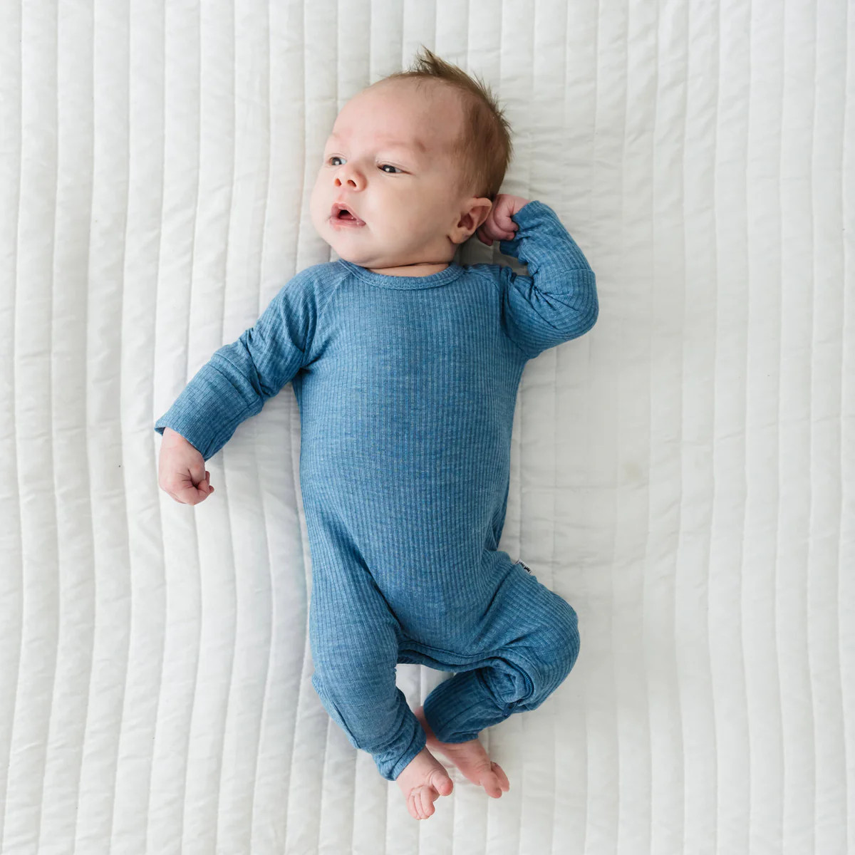 Heather Blue Ribbed Crescent Zippy | Little Sleepies