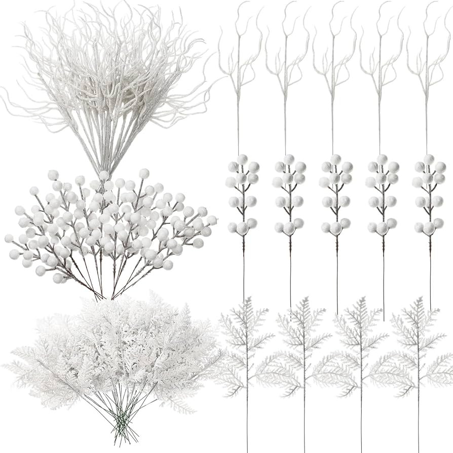 75 Pcs Christmas Glitter Branches 3 Styles Artificial Christmas Picks Berries Stems Pine Needles ... | Amazon (US)