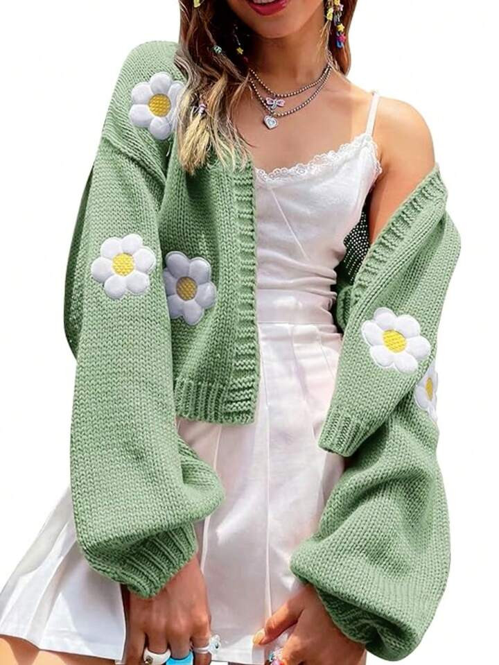 SHEIN EZwear Women Floral Decor Simple Daily Cardigan | SHEIN