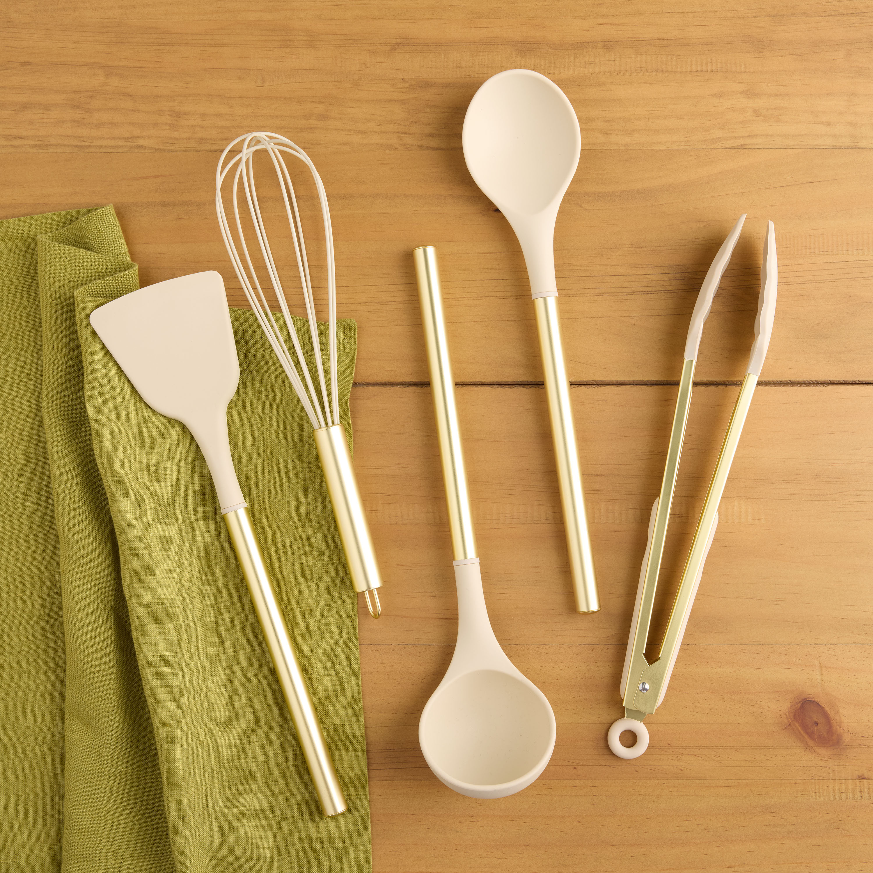 Ivory Silicone and Gold Steel Kitchen Utensil Collection | World Market