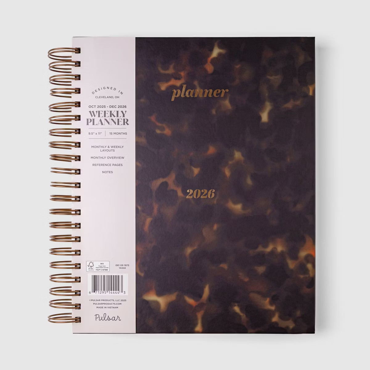 Pulsar Eco Products 2025-2026 15 Months 11"x9.5" Hardcover Large Spiral Planner Tortoise Shell | Target