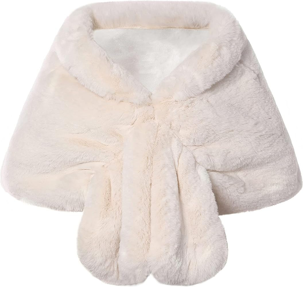 BABEYOND Womens Faux Fur Collar Shawl Faux Fur Scarf Wrap Evening Cape for Winter Coat | Amazon (US)