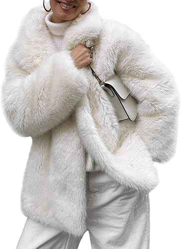 Wyeysyt Womens Faux Fur Coat Long Fluffy Shaggy Jacket Lapel Winter Furry Coats Fuzzy Outerwear | Amazon (US)