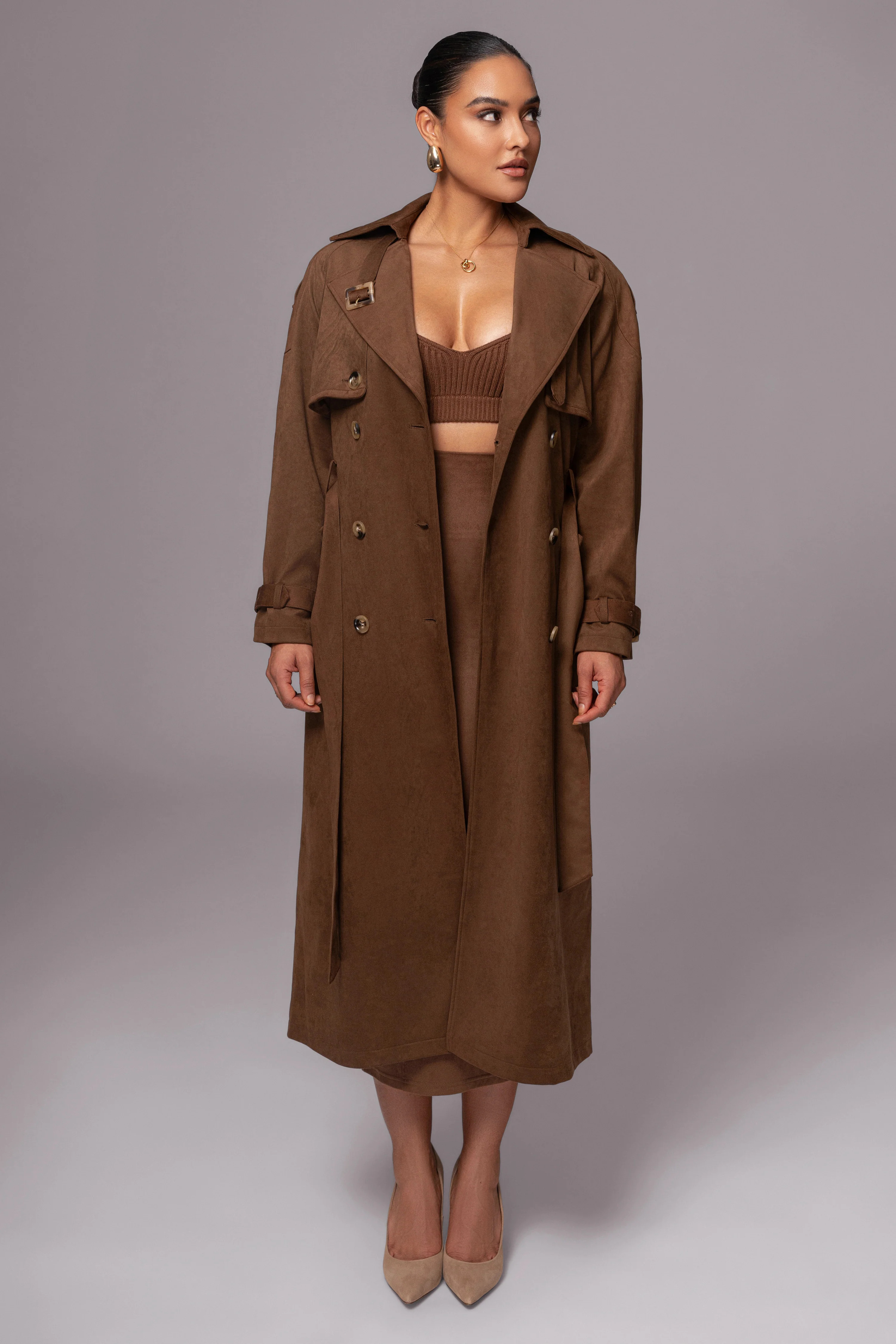 Chocolate Elite Suede Coat S | JLUXLABEL