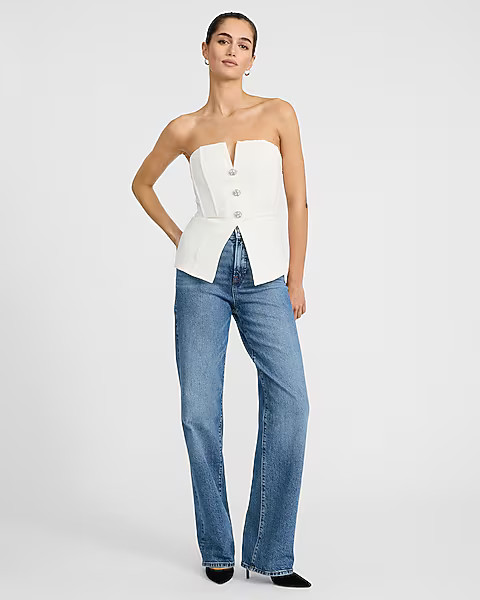 V-Neck Corset Novelty Button Cutaway Tailored Tube Top | Express