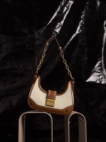 Chocolate Winslet Canvas Belted Hobo Bag | CHARLES & KEITH | Charles & Keith US