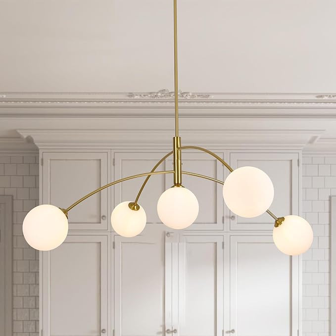 Gold Modern Chandelier 5-Light Glass Globe Ceiling Light Fixtures Mid Century Modern Sputnik Chan... | Amazon (US)