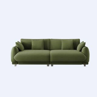 86.6 in. Wide Round Arm Teddy Creative Fabric Rectangle Modern Upholstered Sofa in Green | The Home Depot