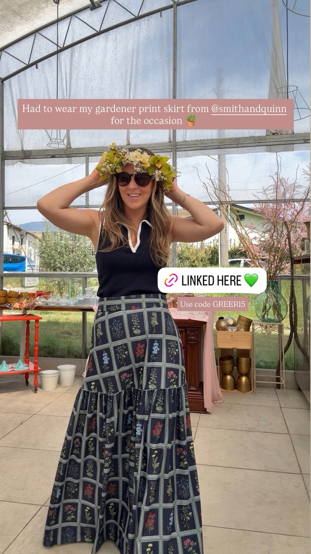 Had to wear my gardener print skirt from @smithandquinn for the occasion 🪴 Use code GREER15