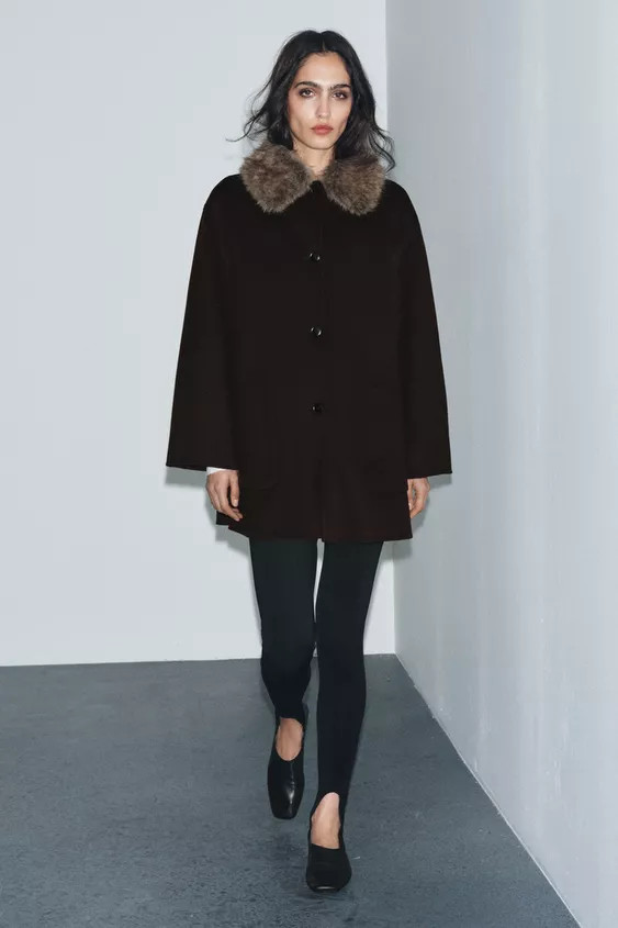 WOOL BLEND COAT WITH FAUX FUR COLLAR ZW COLLECTION | Zara US