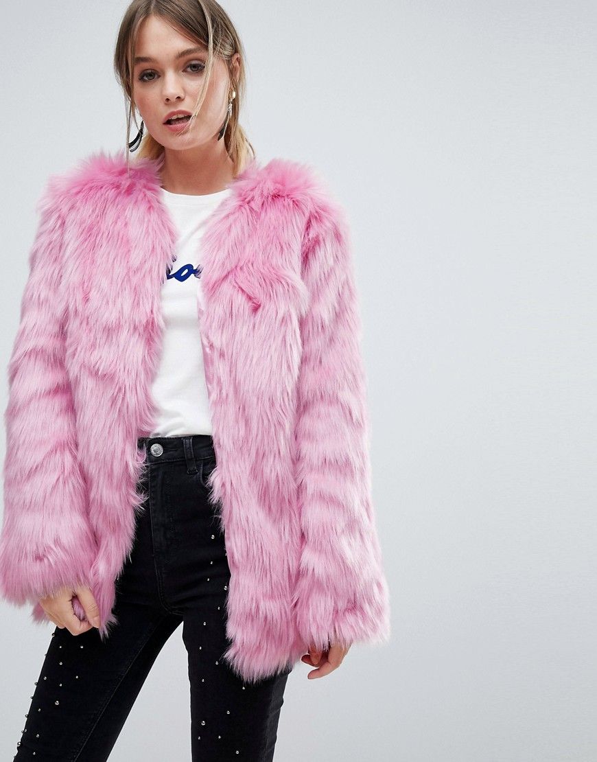 Miss Selfridge Faux Fur Coat - Pink | ASOS US