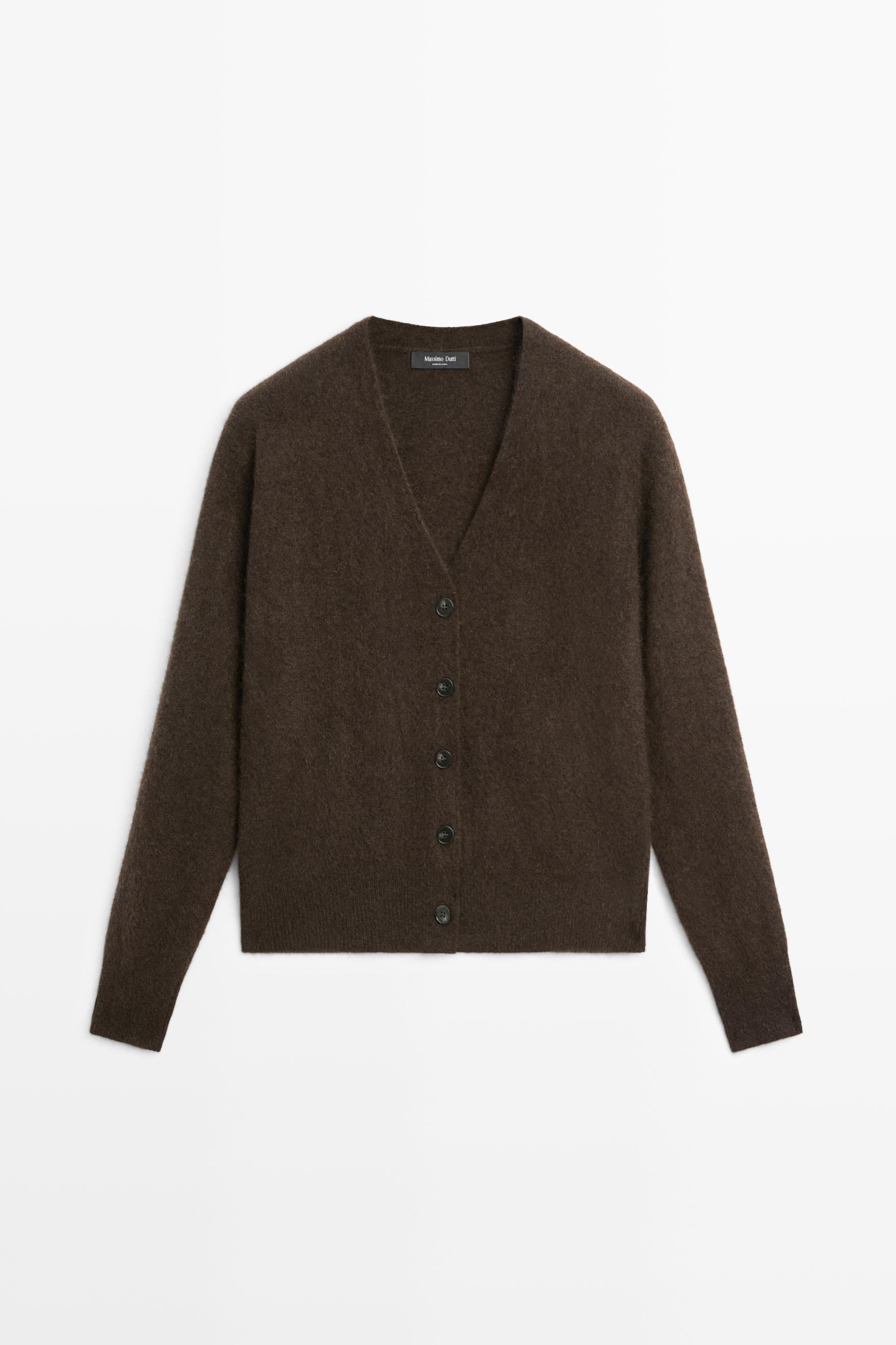 Brushed wool-blend V-neck knit cardigan | Massimo Dutti UK