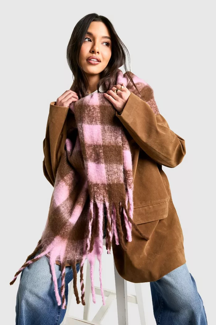 Checked Super Soft Tassel Scarf | Boohoo.com (UK & IE)
