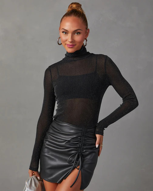 Nightfall Mock Neck Long Sleeve Top - Black | VICI