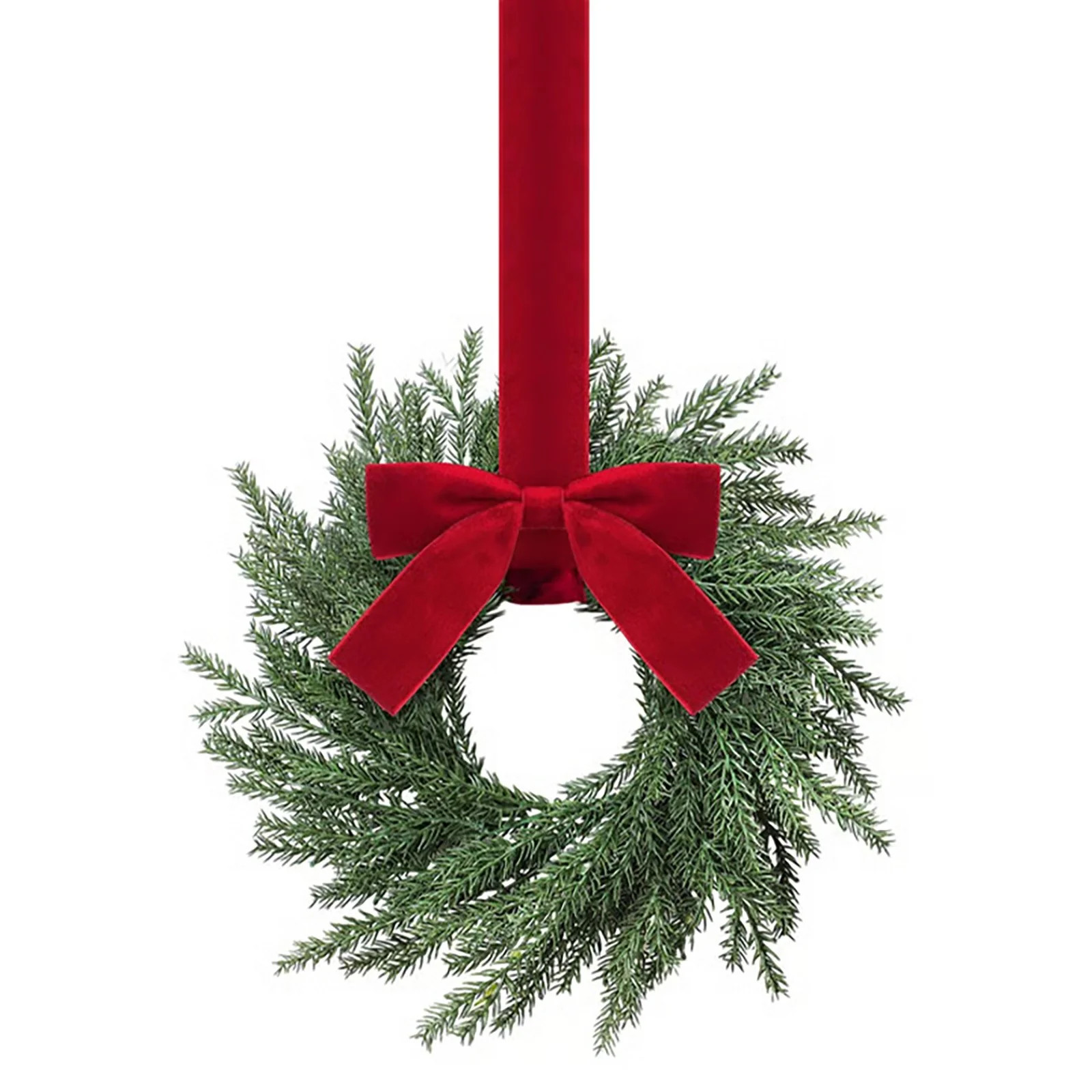 12.6 Inch Norfolk Christmas Wreaths, Real Touch Mini Evergreen Wreaths with Bow & Burgundy Ribbon... | Walmart (US)
