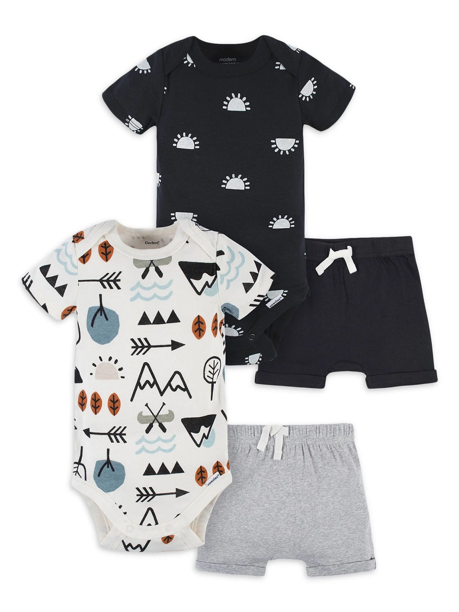 Modern Moments by Gerber Baby Boy Bodysuits & Shorts Outfit Set, 4-Piece (Newborn-12 Months) - Wa... | Walmart (US)