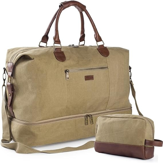 Canvas Travel Tote Luggage Men's Weekender Duffle Bag with Shoe compartment and Toiletry Bag (Gre... | Amazon (US)