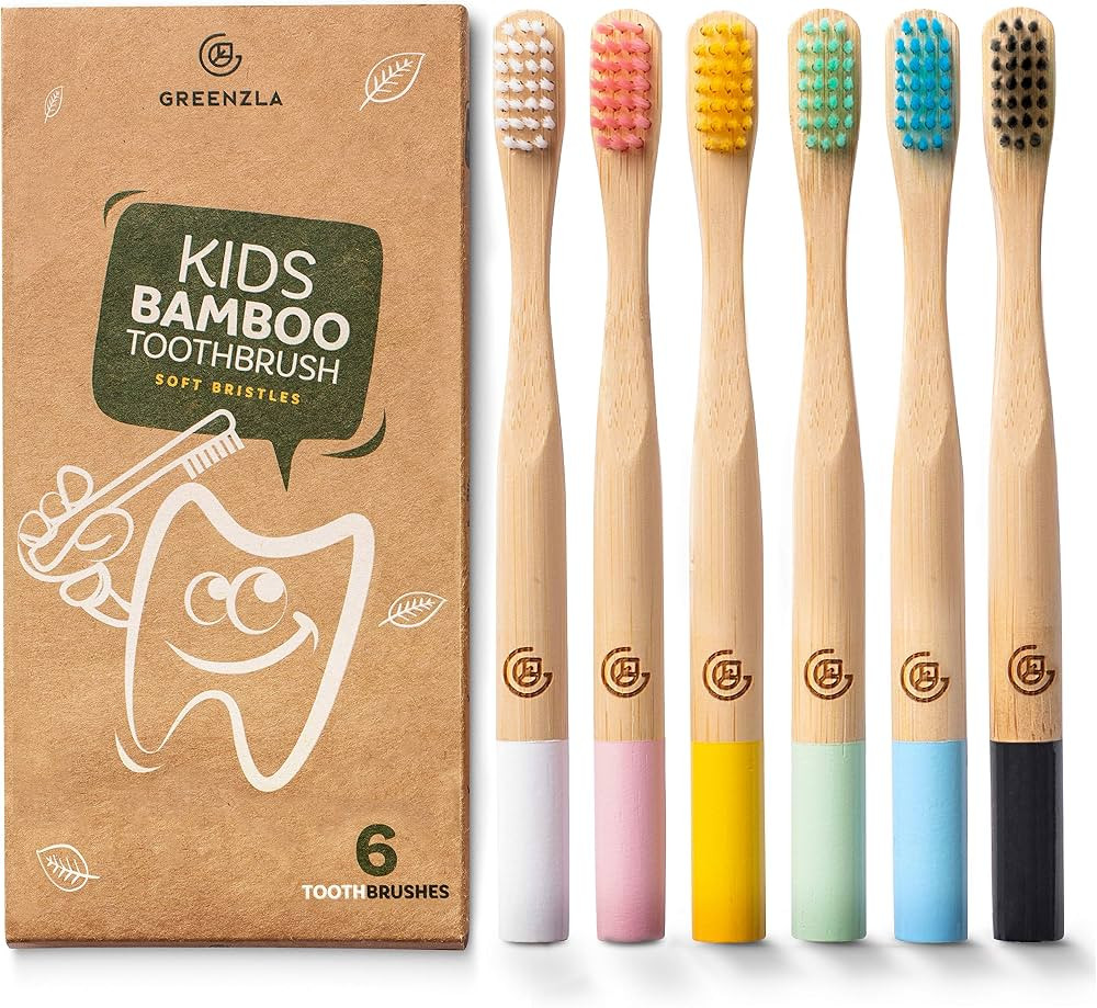 GREENZLA Kids Bamboo Toothbrushes (6 Pack) BPA Free Soft Bristles Eco-Friendly, Natural Toothbrus... | Amazon (US)