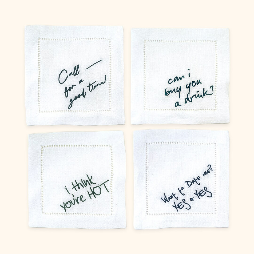 Embroidered Pick-up Line Cocktail Napkins set of 4 - Etsy | Etsy (US)