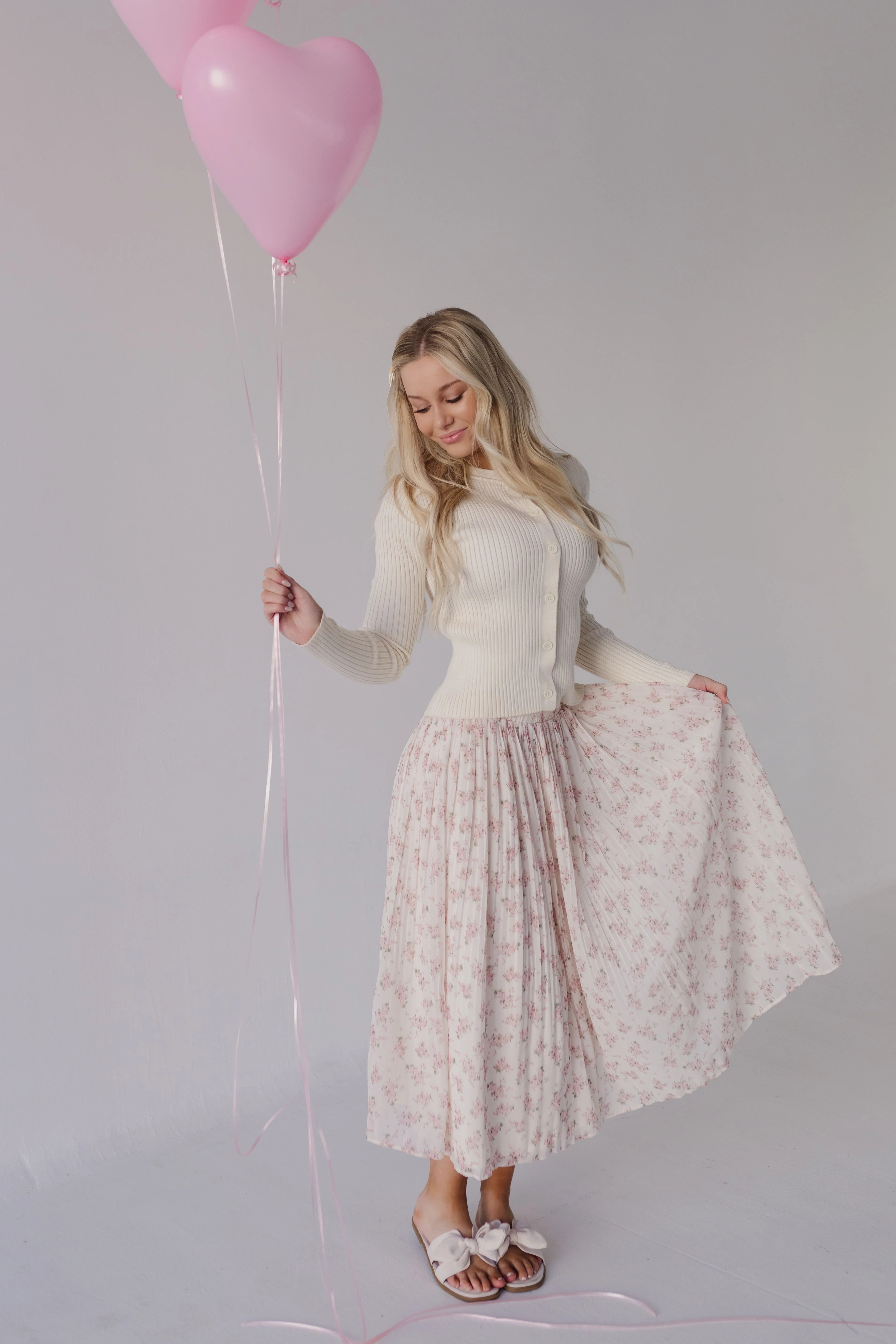 THE PATIENCE FLORAL PLEATED MIDI SKIRT IN PINK | Pink Desert